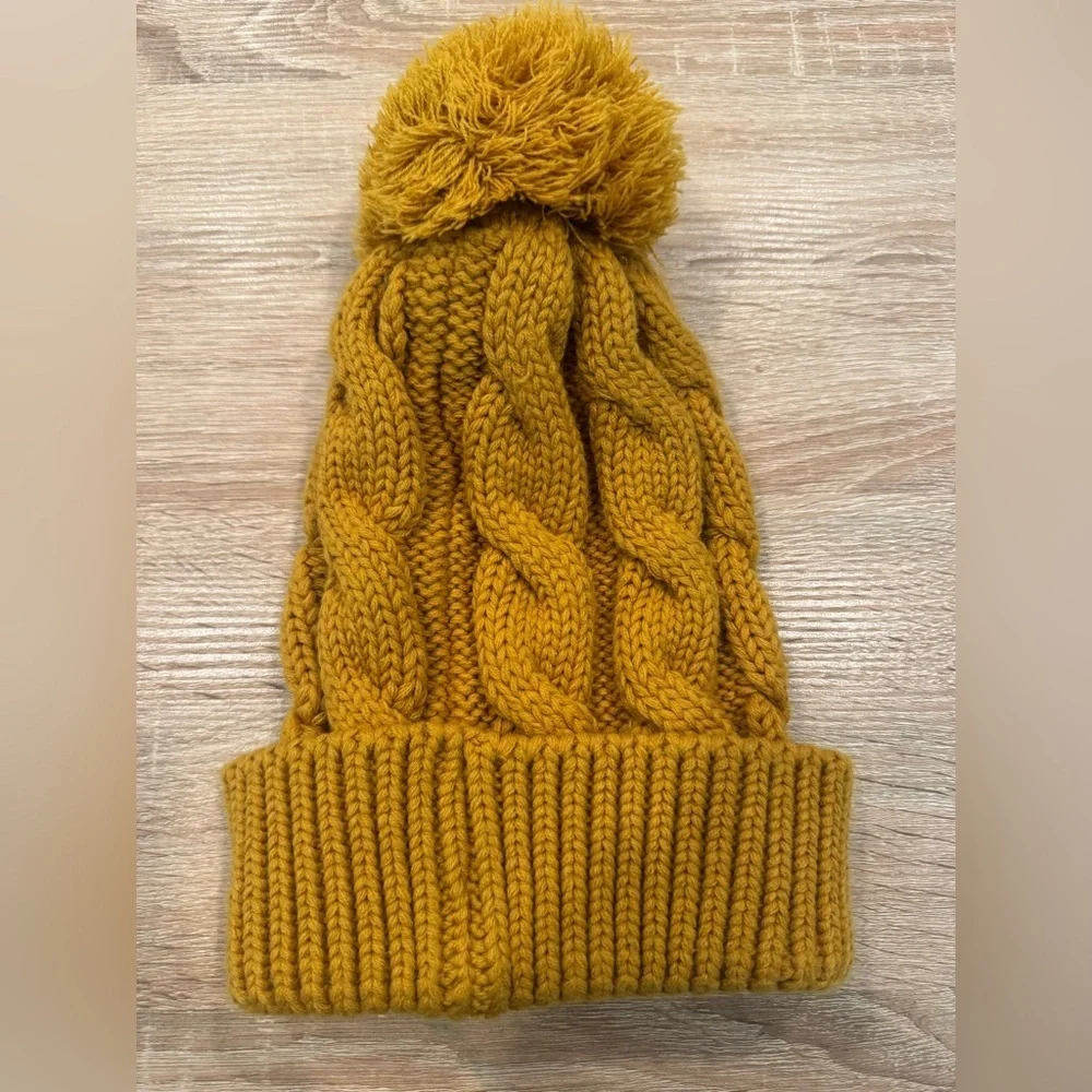 Cozy Mustard Knit Pom-Pom Beanie for Kids